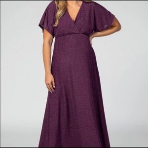 PinkBlush Purple Metallic Maternity Wrap MaxiDress